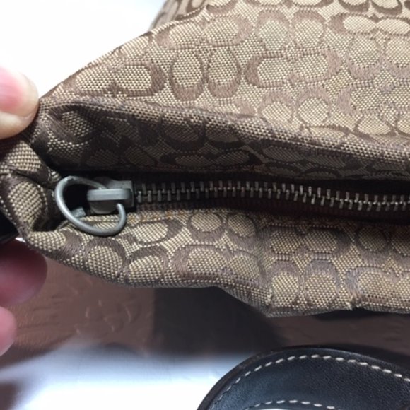 COACH Brown Signature C Fabric Small Leather Trim Shoulder Bag (8"x5") EUC - Picture 7 of 13